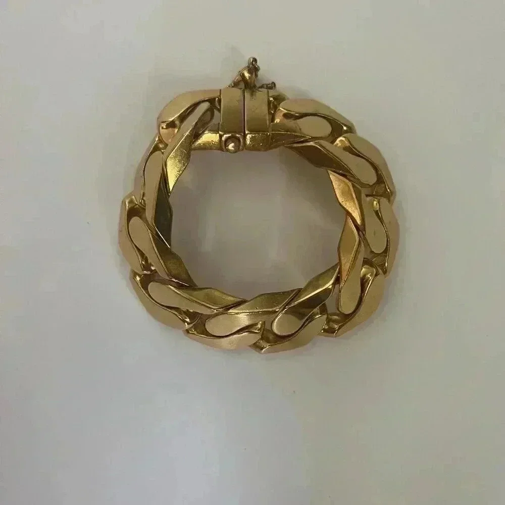 Celine | Chunky Cuban Link ID Gold Bracelet - Gold / Sz M - Picture 6 of 12